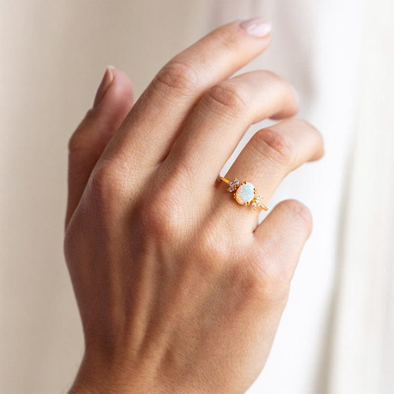 FREE Today: Oval Cut Blue Sandstone & Opal Zircon Leaf Ring - image 16