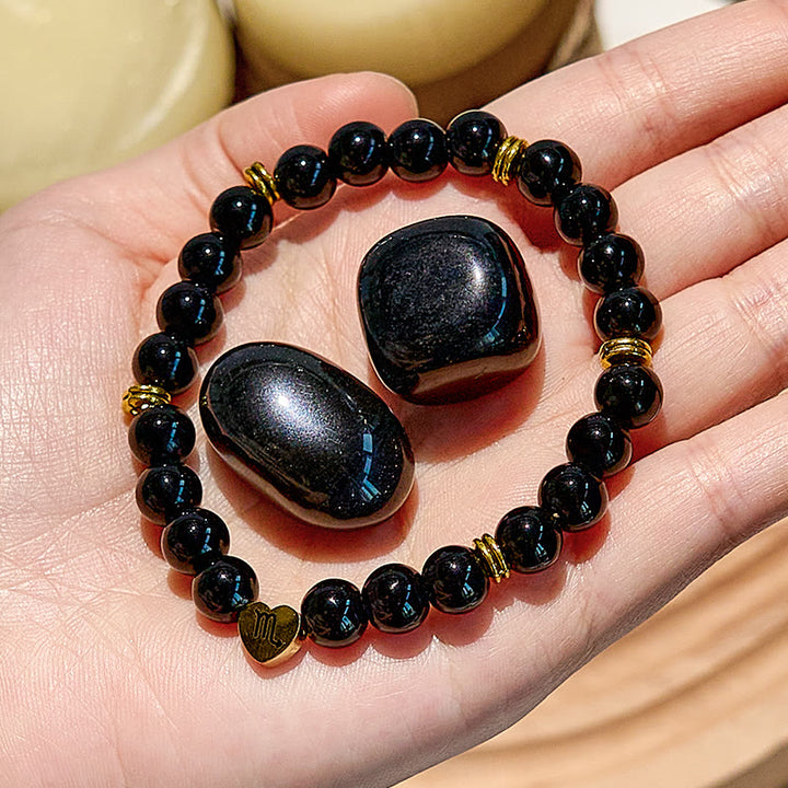 Olivenorma Natural Obsidian Zodiac Beaded Bracelet