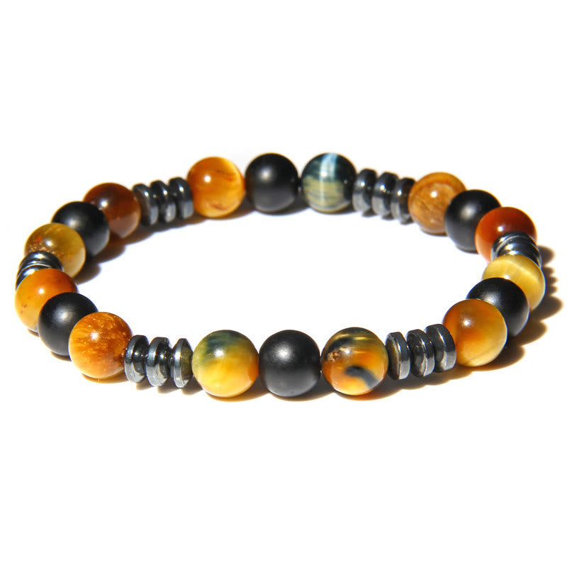 Olivenorma Natural Tiger Eye Hematite Beaded Bracelet