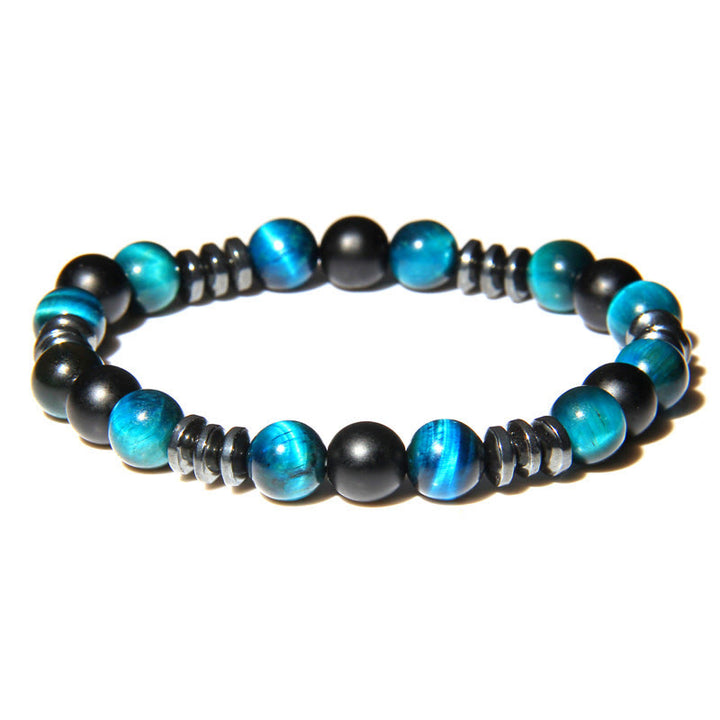 Olivenorma Natural Tiger Eye Hematite Beaded Bracelet