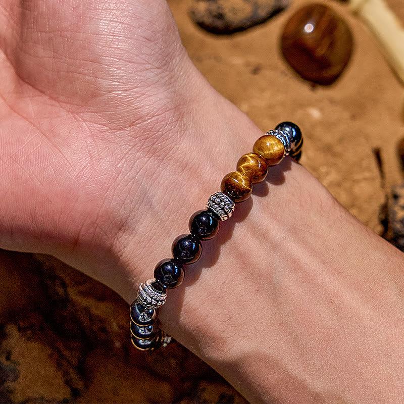 Olivenorma Hematite Tiger Eye Obsidian Alloy Bead Bracelet