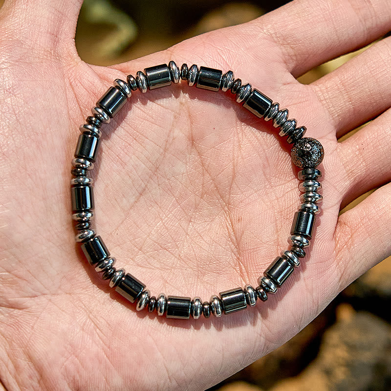 Olivenorma Electroplated Hematite Lava Stone Beaded Bracelet - image 4