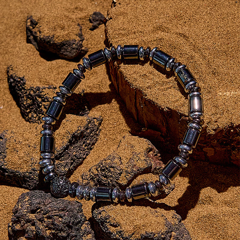 Olivenorma Electroplated Silver Hematite Lava Stone Beaded Bracelet