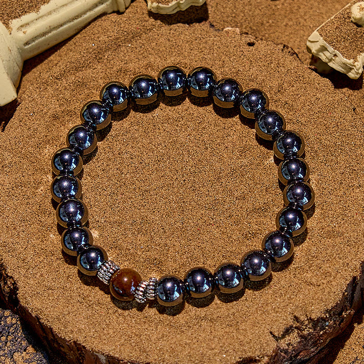 Olivenorma Natural Tiger Eye Black Beads Beaded Bracelet