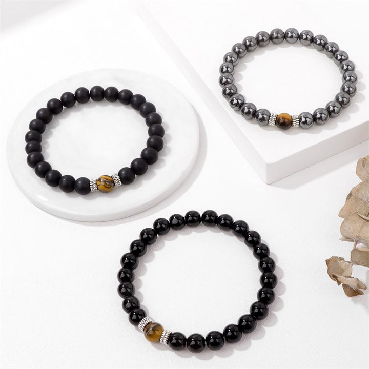 Olivenorma Natural Tiger Eye Black Beads Beaded Bracelet