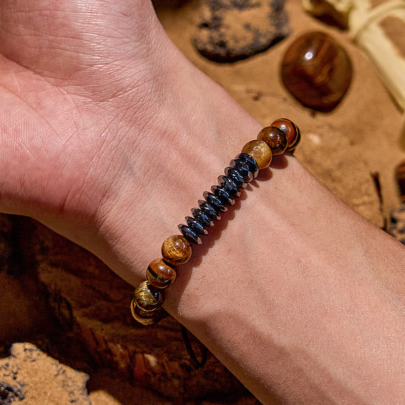 Olivenorma 8mm Tiger Eye Geometric Hematite Bead Bracelet