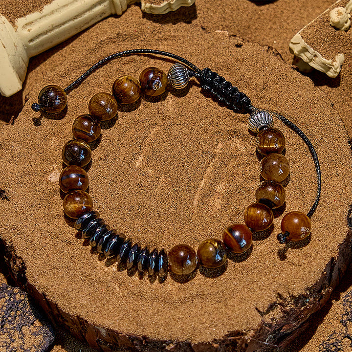 Olivenorma 8mm Tiger Eye Geometric Hematite Bead Bracelet