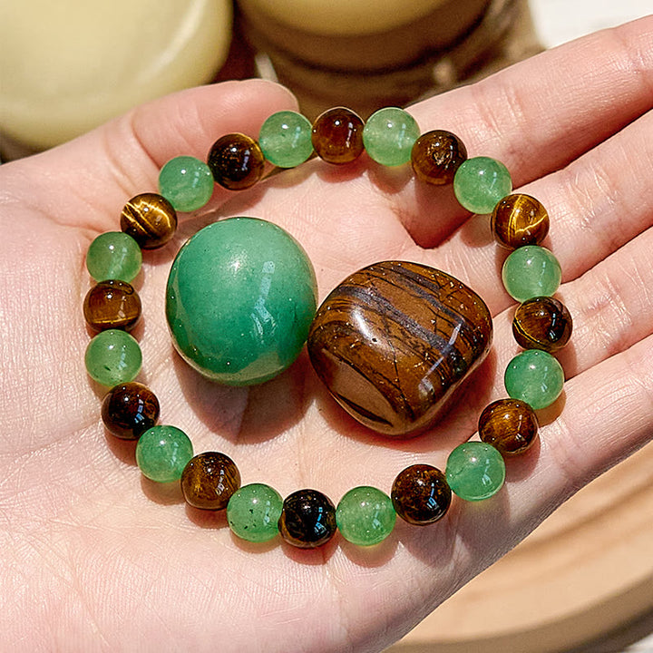 Olivenorma Natural Green Aventurine Tiger Eye Beaded Bracelet