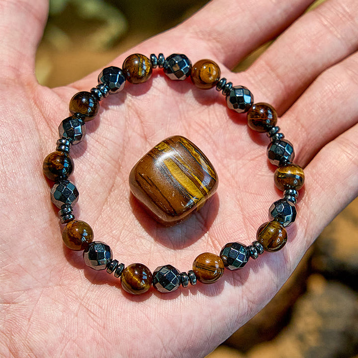 Olivenorma 2Pcs Tiger Eye Hematite Obsidian Beaded Bracelet