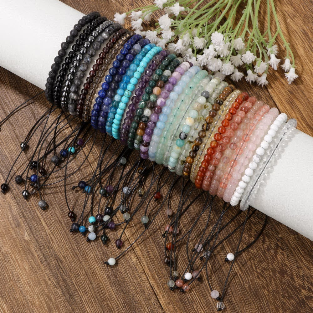 Olivenorma 4mm/6mm Natural Stone Beaded Drawstring Bracelet