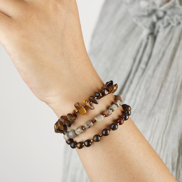 Olivenorma Agalmatolite Tiger Eye Beads Bracelet