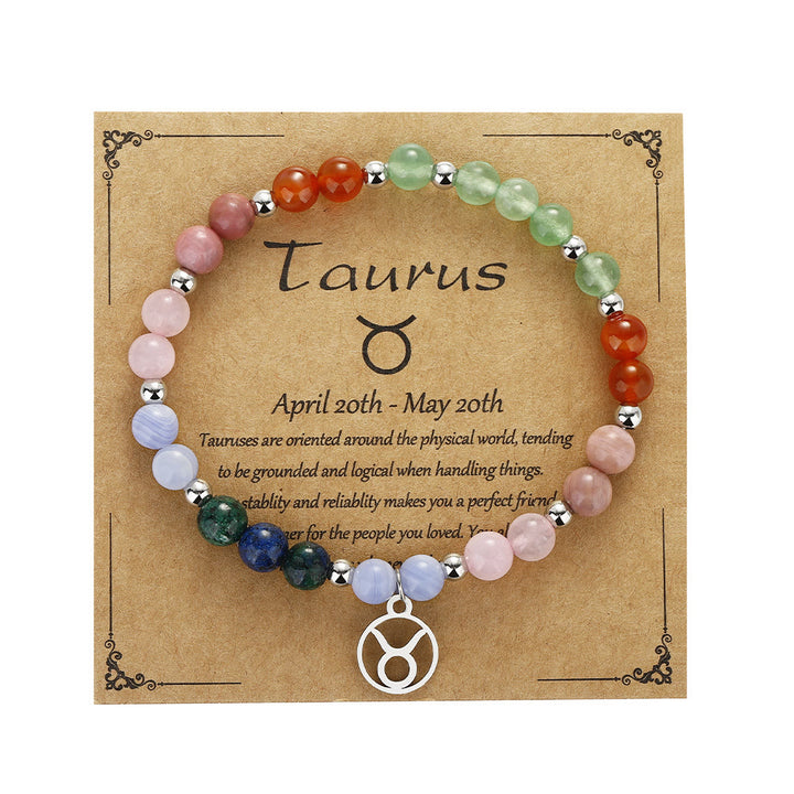 Olivenorma Natural Stone Beads Stainless Steel Zodiac Pandent Bracelet - Taurus - image 4