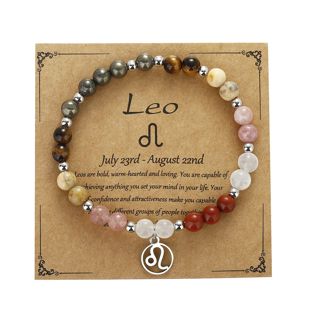 Olivenorma Natural Stone Beads Stainless Steel Zodiac Pandent Bracelet - Leo - image 7