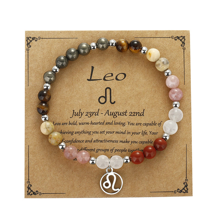 Olivenorma Natural Stone Beads Stainless Steel Zodiac Pandent Bracelet - Leo - image 7