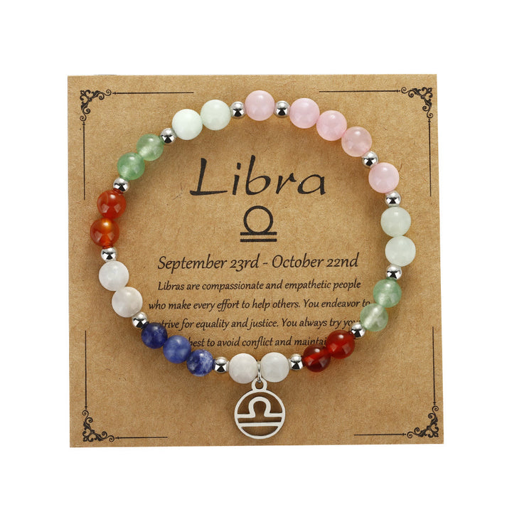 Olivenorma Natural Stone Beads Stainless Steel Zodiac Pandent Bracelet - Libra - image 9