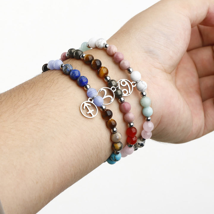 Olivenorma Natural Stone Beads Stainless Steel Zodiac Pandent Bracelet - image 1