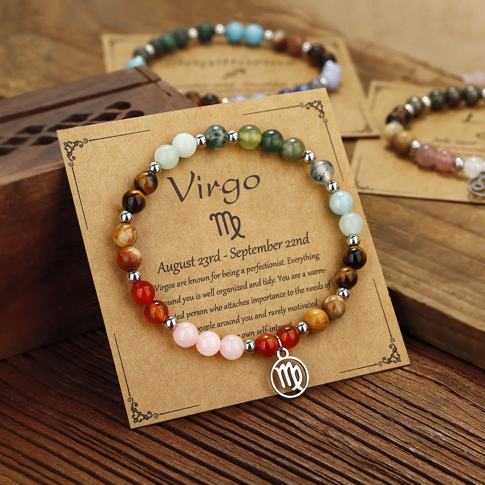 Olivenorma Natural Stone Beads Stainless Steel Zodiac Pandent Bracelet - image 0