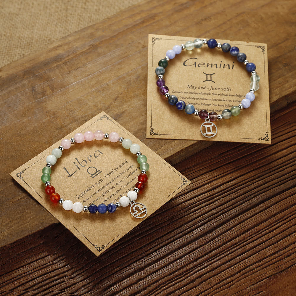 Olivenorma Natural Stone Beads Stainless Steel Zodiac Pandent Bracelet - image 18