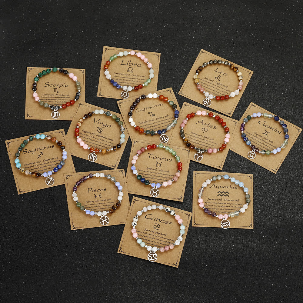 Olivenorma Natural Stone Beads Stainless Steel Zodiac Pandent Bracelet - image 19