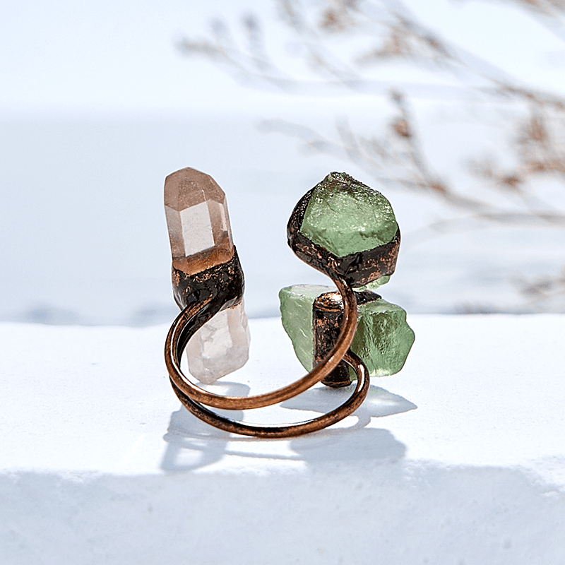 Olivenorma Clear Quartz Green Fluorite Adjustable Ring