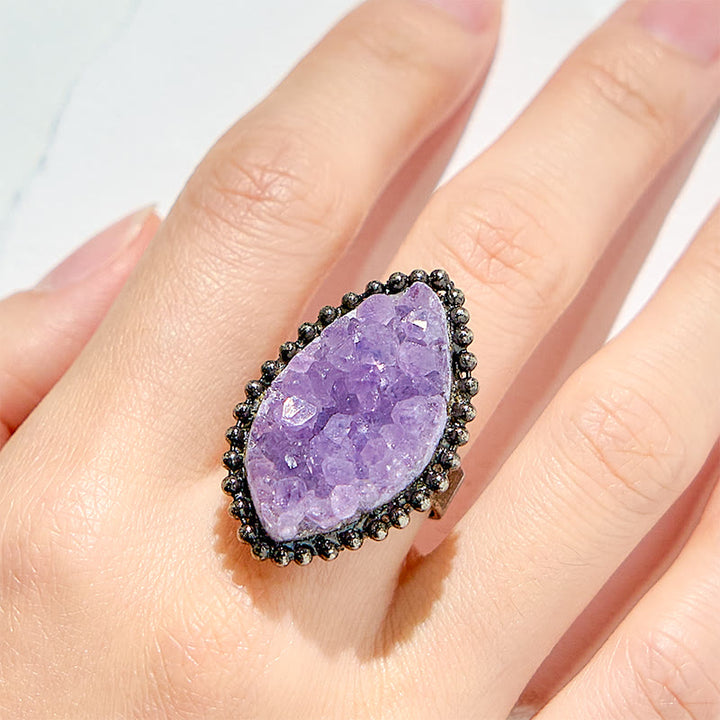 Olivenorma Irregular Shape Natural Amethyst Adjustable Ring