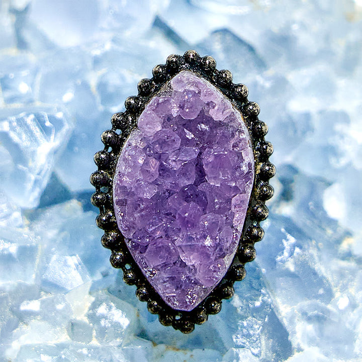 Olivenorma Irregular Shape Natural Amethyst Adjustable Ring