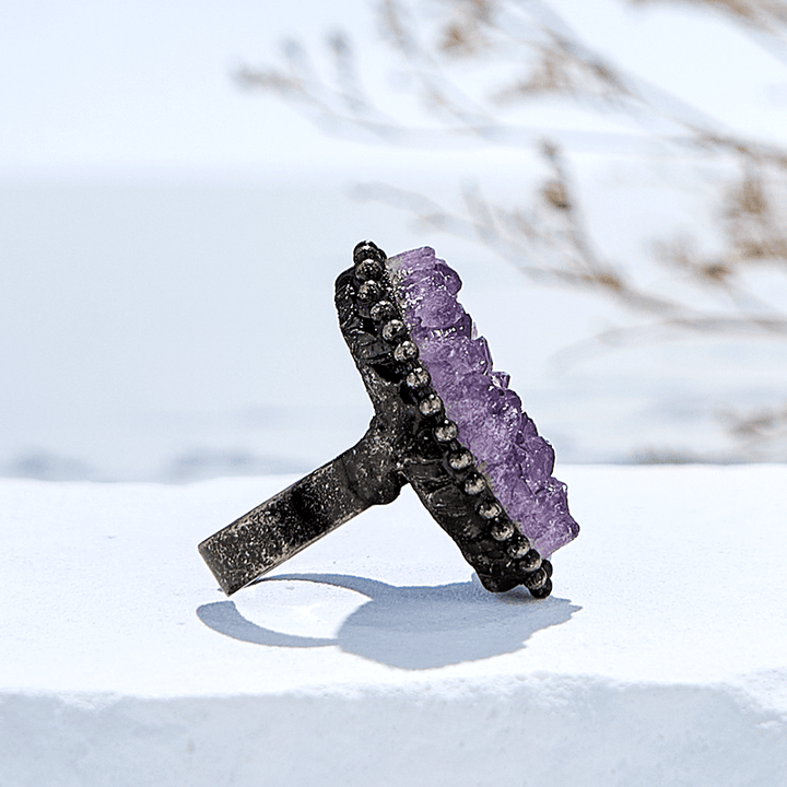 Olivenorma Irregular Shape Natural Amethyst Adjustable Ring