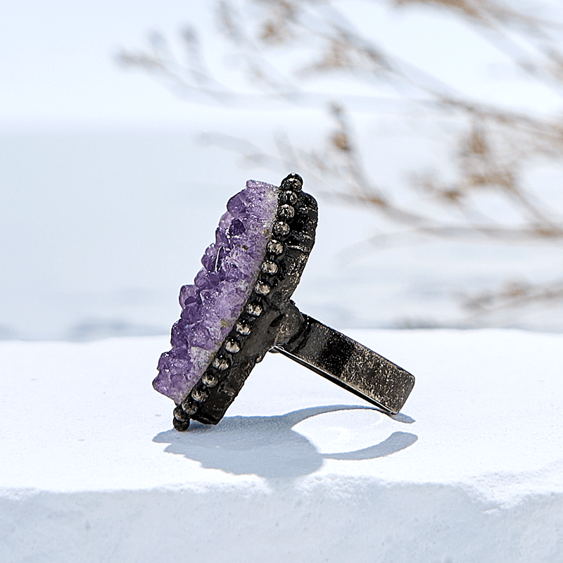 Olivenorma Irregular Shape Natural Amethyst Adjustable Ring