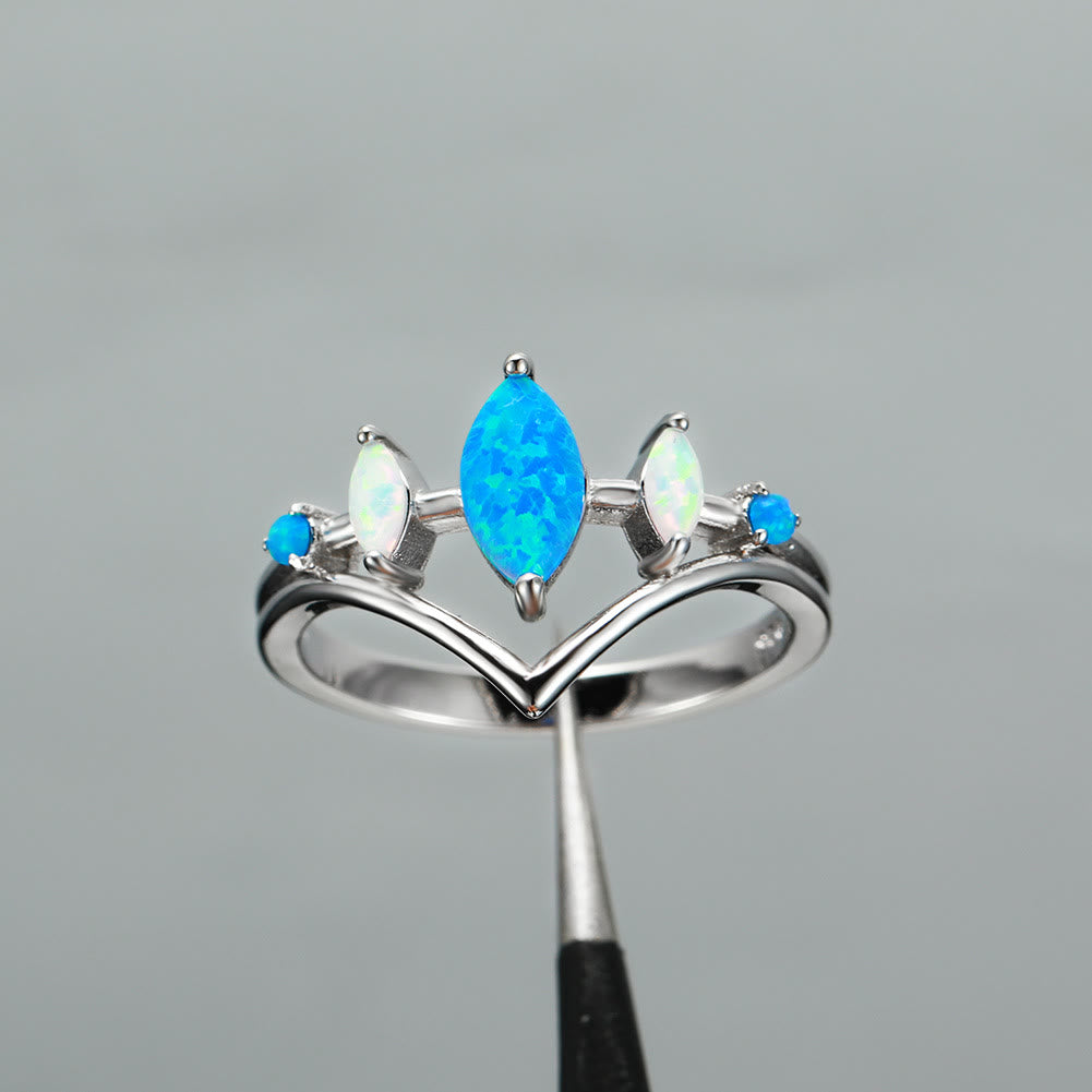 Olivenorma Natural Blue & White Opal Crown Ring