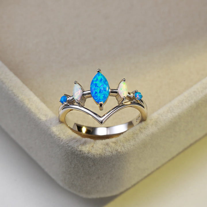 Olivenorma Natural Blue & White Opal Crown Ring