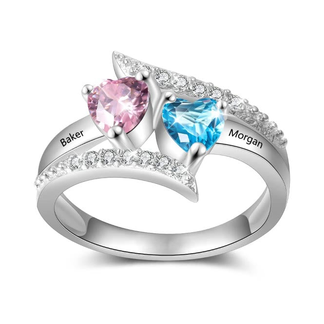 Olivenorma Mom And Daughter Gifts Heart Birthstone Engraving Ring