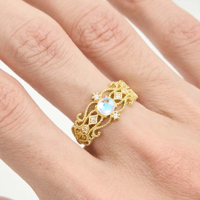 Olivenorma Vintage Hollow Carved Moonstone Ring