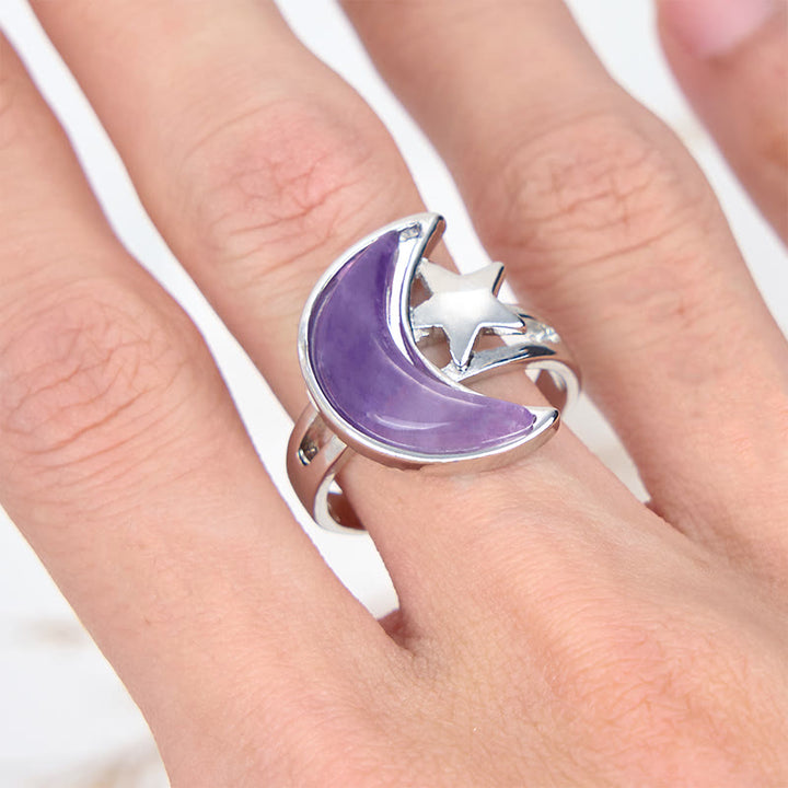 Olivenorma Natural Amethyst Moon Star Ring