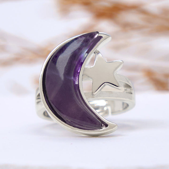 Olivenorma Natural Amethyst Moon Star Ring