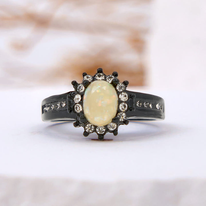 Olivenorma Oval Opal White Zircon Sunflower Ring