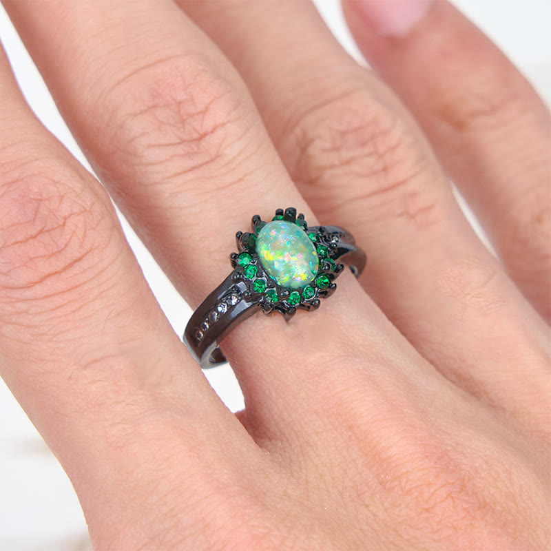 Olivenorma Oval Opal White Zircon Sunflower Ring