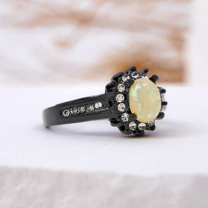 Olivenorma Oval Opal White Zircon Sunflower Ring