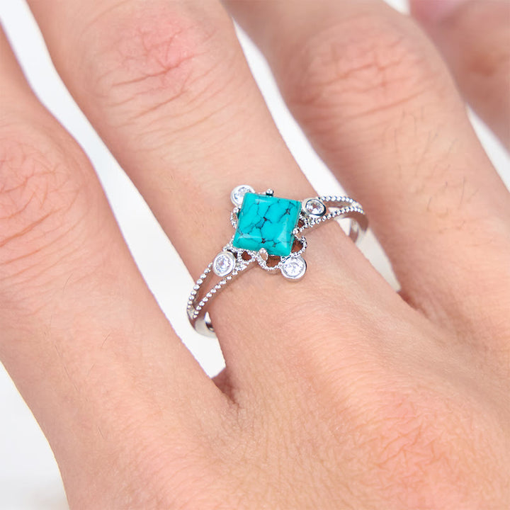 Olivenorma Square Cut Natural Turquoise Vintage Hollow Ring