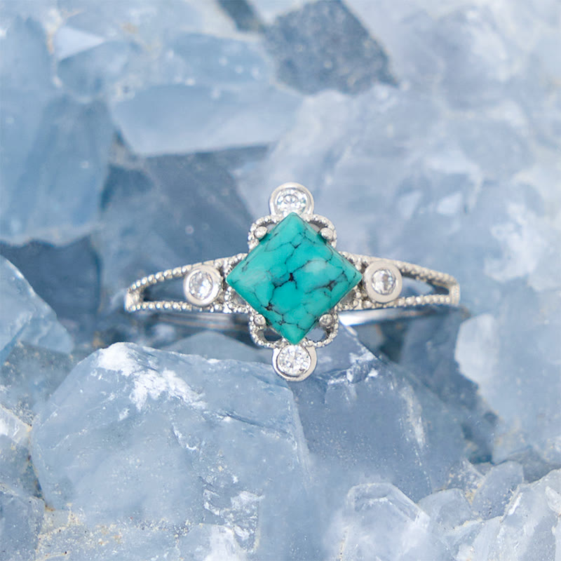 Olivenorma Square Cut Natural Turquoise Vintage Hollow Ring