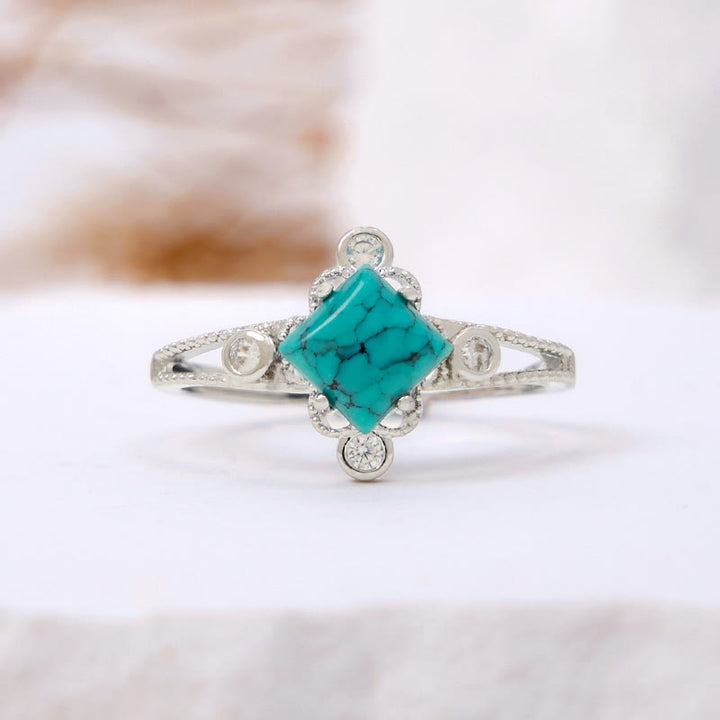 Olivenorma Square Cut Natural Turquoise Vintage Hollow Ring