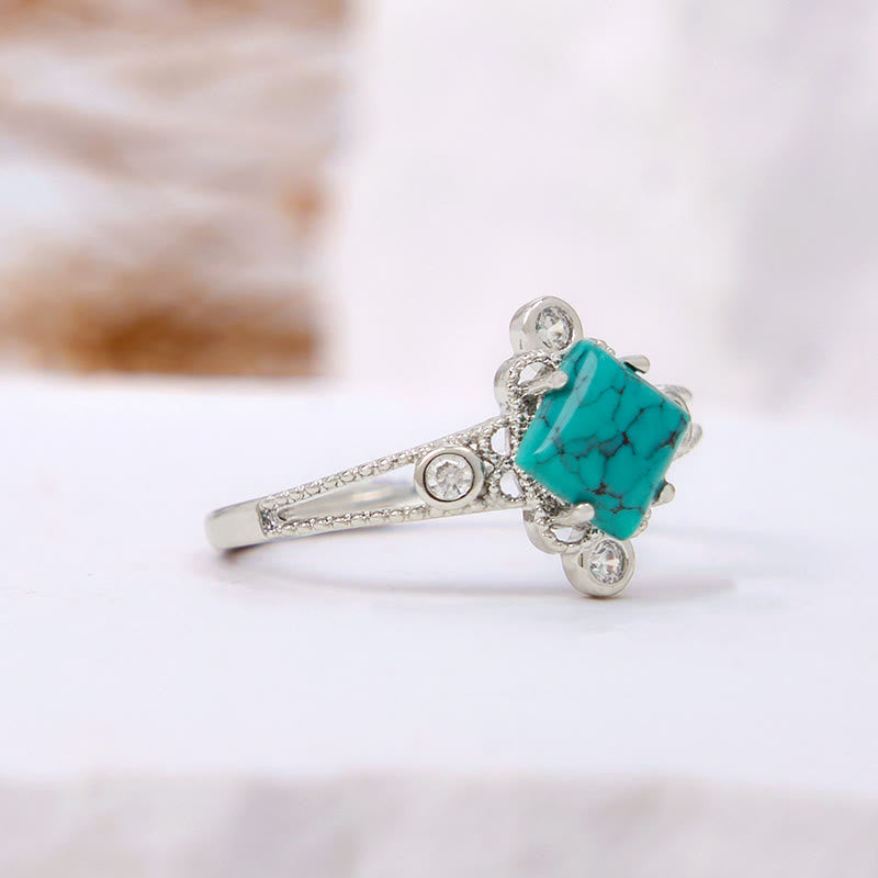 Olivenorma Square Cut Natural Turquoise Vintage Hollow Ring