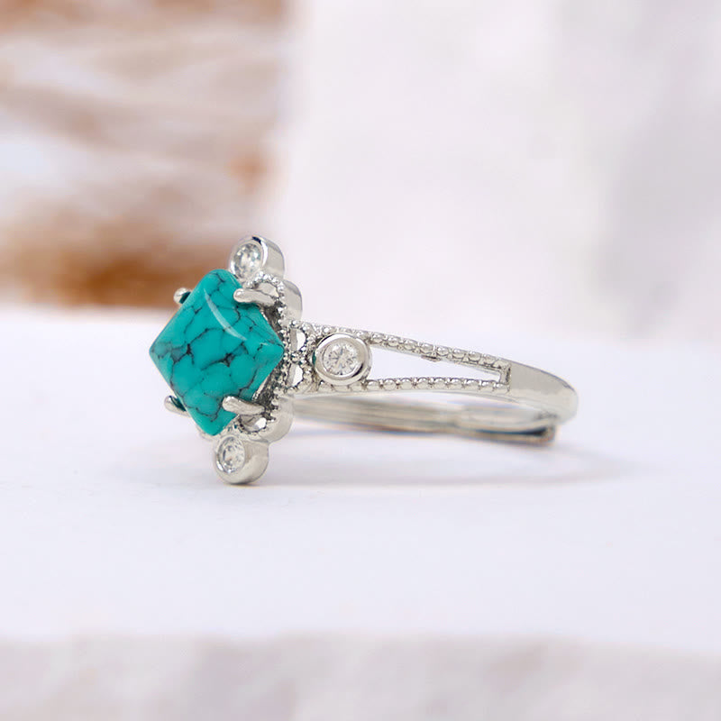 Olivenorma Square Cut Natural Turquoise Vintage Hollow Ring