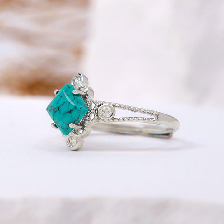 Olivenorma Square Cut Natural Turquoise Vintage Hollow Ring