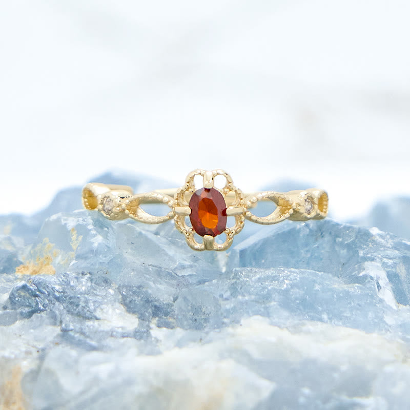 Olivenorma Vintage Hollow Carved Garnet Ring