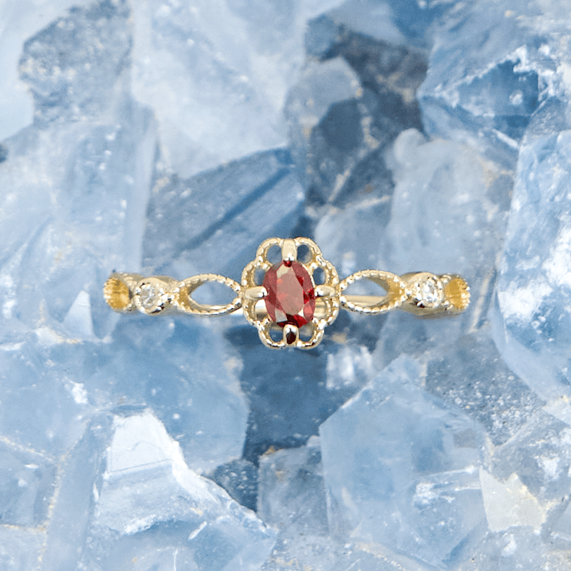 Olivenorma Vintage Hollow Carved Garnet Ring