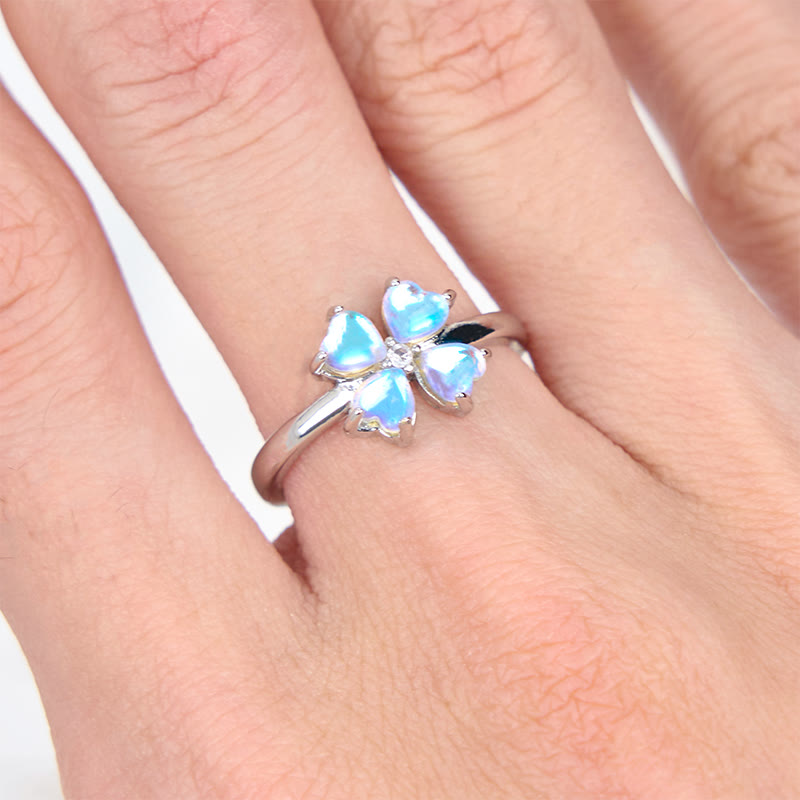 Olivenorma Moonstone Four-Leaf Clover Ring