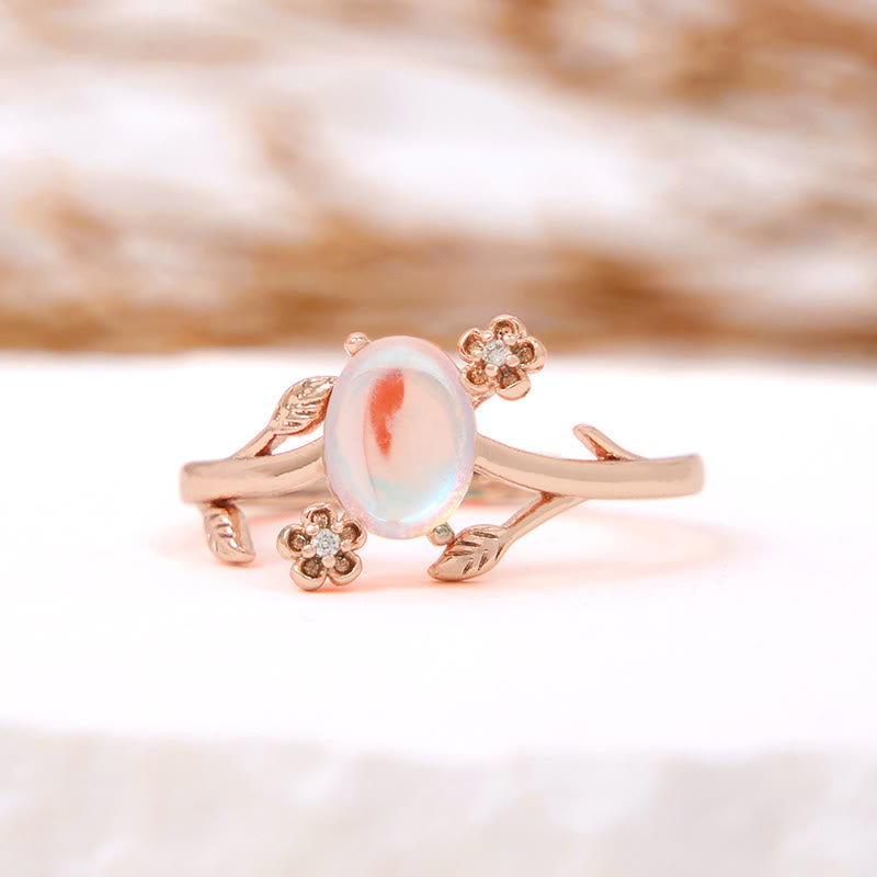 Olivenorma Oval Cut Moonstone Vine Flower Ring