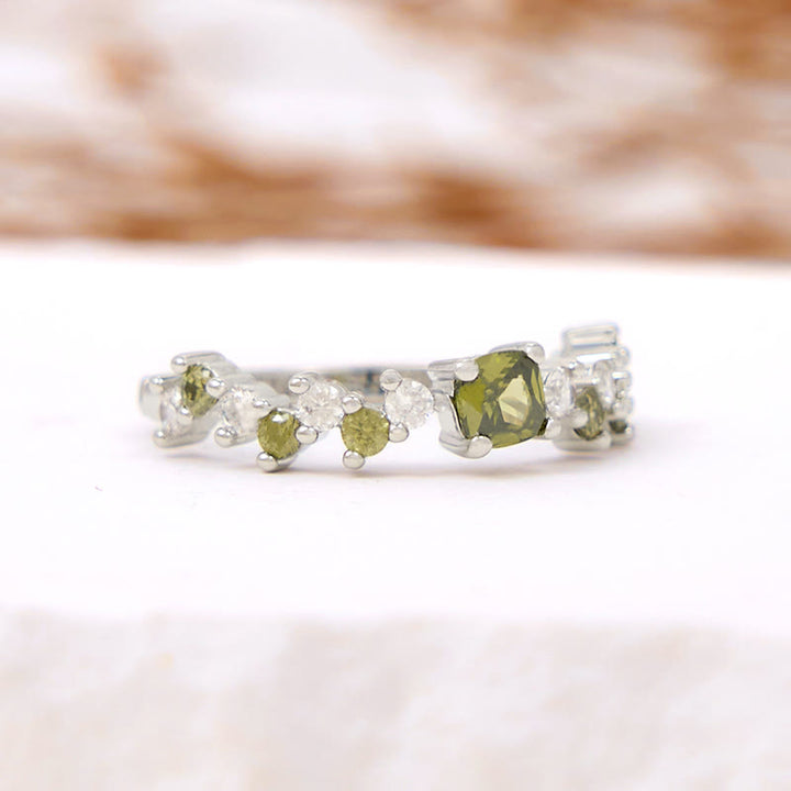 Olivenorma Square Peridot White Zircon Ring