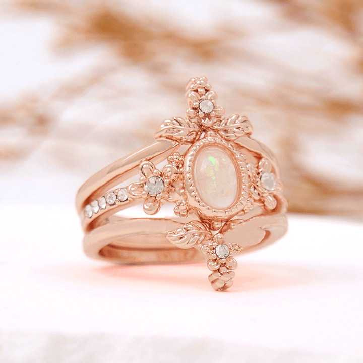 Olivenorma 3Pcs Opal White Zircon Ring Set