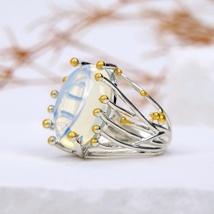 Olivenorma Large Oval Opalite Branch Vine Shape Ring